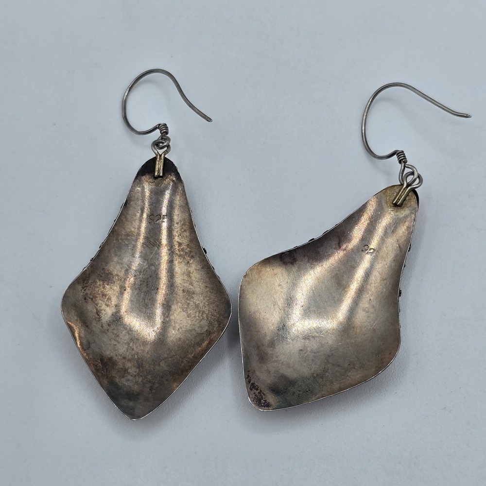 Stunning Vtg Sterling & 18k Gold Accent Handmade Earrings Western Boho - Picture 6 of 8